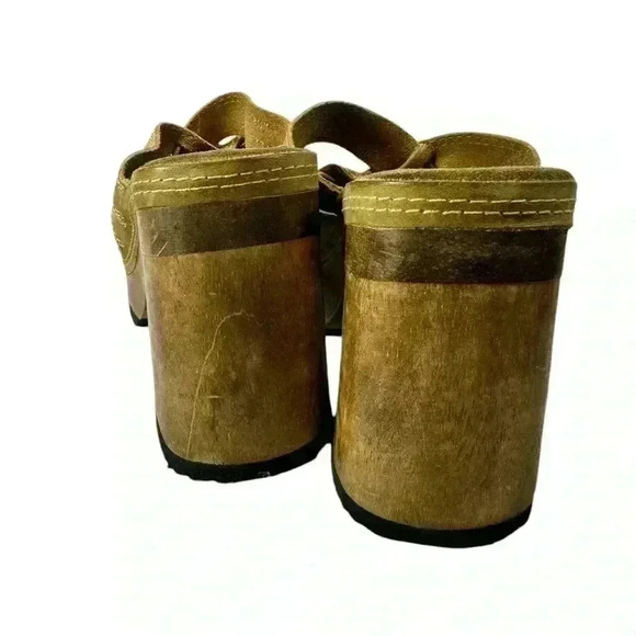 Vintage Candies Platform Sandals Sz 8.5 Brown Leather & Wood Heel Y2k Boho 90s - Picture 4 of 8